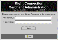 The Merchant Administration Log-in Screen