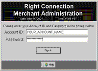 The Merchant Administration Log-in Screen